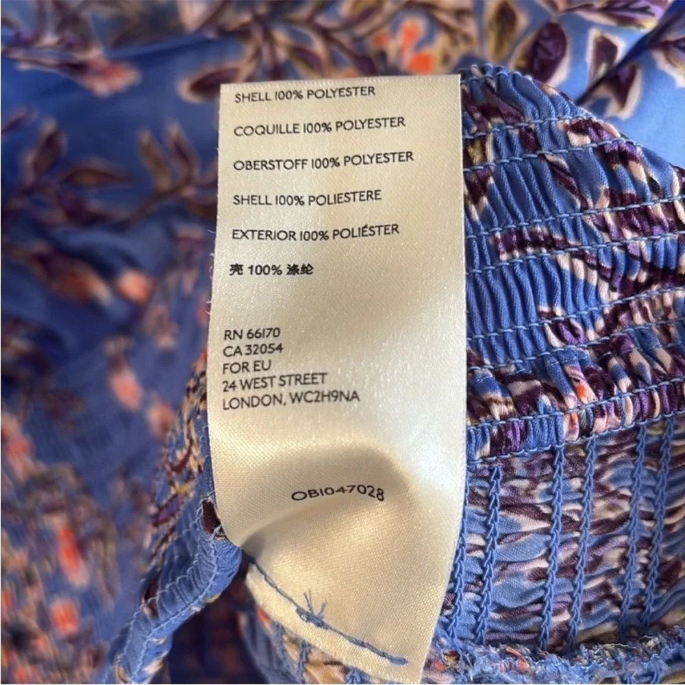 EUC Free People Santiago Boho Top Periwinkle Floral Size Small